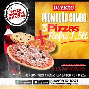 COMBO (3 PIZZA GIGANTE 8 FATIAS + 1 REFRIGERANTE 1,5 L