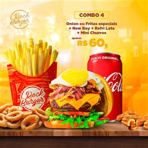 COMBO 4 ONION OU FRITAS ESP.+NEW BOY + REFRI LATA + MINI CHURROS