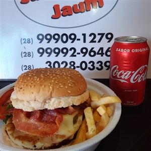 ARTESANAL DO JAUM ( LANCHE NO PRATO) CARNE CASEIRA, BATATA FRITA PALITO + REFRIGERANTE LATA