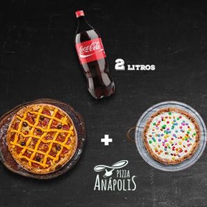 1 PIZZA GIGANTE 35 CM ( LINHA CLÁSSICA ESPECIAIS*) + 1 PIZZA INDIVIDUAL DOCE + 1 REFRIGERANTE 2 LITROS