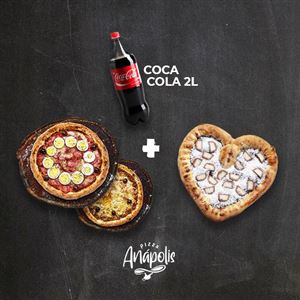 2 PIZZAS GRANDES 30 CM (LINHA BRONZE E PRATA) + 1 MINI LOVE DOCE C/ BORDA 20 CM + 1 REFRIGERATE 2 LITROS